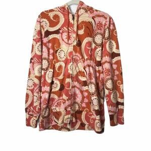Lucky Brand Retro Orange Floral Paisley Hoodie M